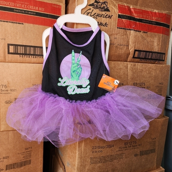 NWT Fang-Tastic Pet Apparel "Literally Dead" Dod Halloween Dress Medium M New - Picture 1 of 6